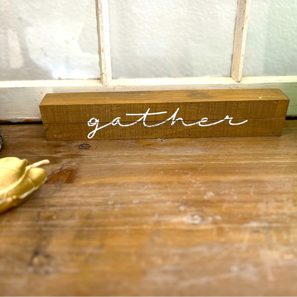 Gather wooden sign prop